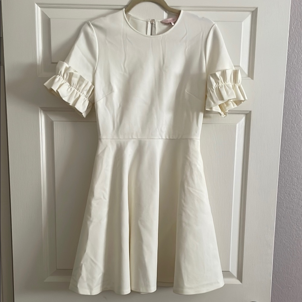 Ted Baker Cream Ruffled Puff Sleeve Dress